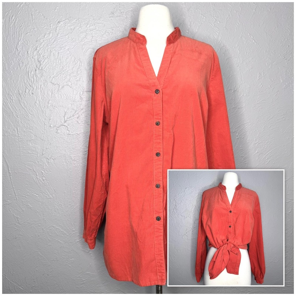 Vintage 90's Women's Size 16 Orange Corduroy Long Sleeve Shirt fits large or XL